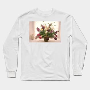 Basket of flowers in window Long Sleeve T-Shirt